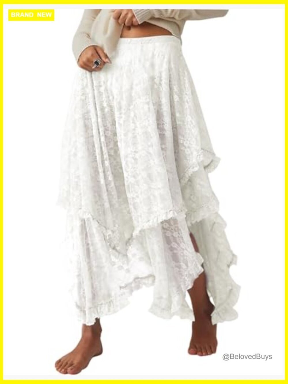 Flowy Boho Maxi Skirt Elastic Asymmetrical Layered See-Through - Picture 2 of 7